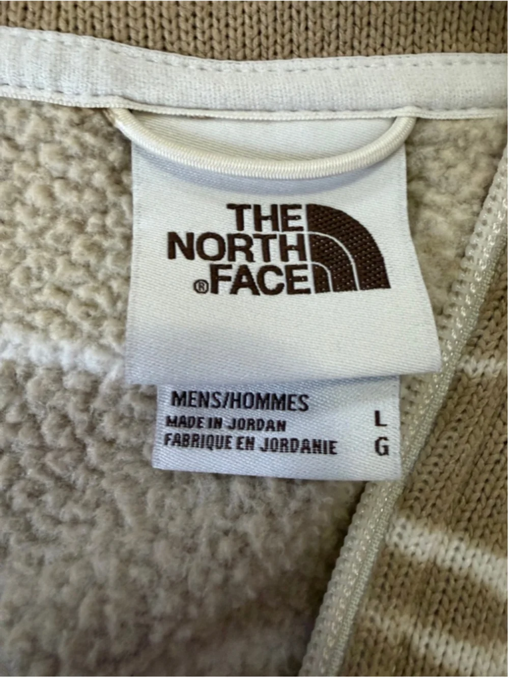 The North Face Gordon Lyons 1/2 Zip Pullover Mens Large Tan Stripe Knit Fleece